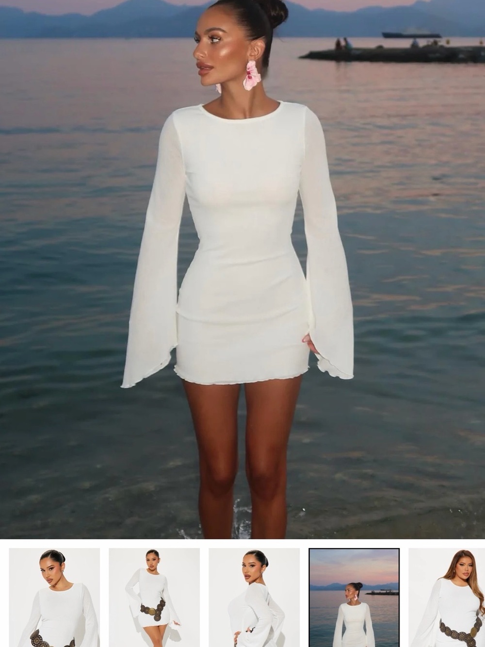 Fashion Nova White Bell Sleeve Mini Dress